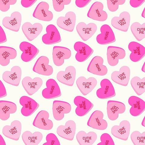 Sweetheart by My Mind's Eye 2024 C15500 Riley Blake Designs - White Fabric / Light Pink, Dark Pink Tossed Heart Print / Red Script