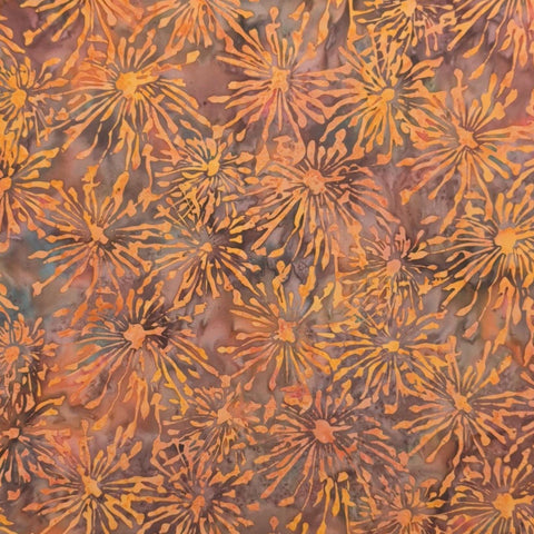 Hoffman California International Fabrics Batik G2230-192 Pumpkin - Purple Fabric / Orange Flower Print