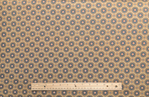 Ravello Medallion Swirl 1690-70 Benartex Fabrics - Golden Tan Fabric / Gold, Blue Packed Medallion Print