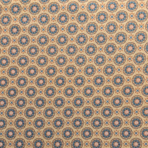 Ravello Medallion Swirl 1690-70 Benartex Fabrics - Golden Tan Fabric / Gold, Blue Packed Medallion Print