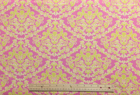 Dreaming in French Collection DIF-803 Art Gallery Fabrics - Bright Pink Fabric / Acid Green Stylized Medallion Print