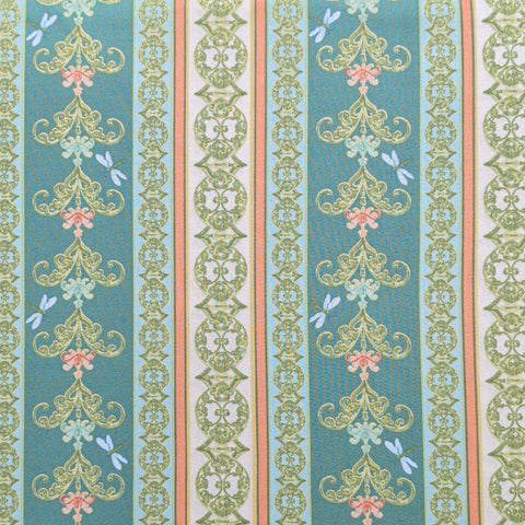 Paradise Aubrey Jeanne Roberts for Studio E Fabrics E60-1342 - Green, Blue, Coral Medallion Border Stripe Fabric