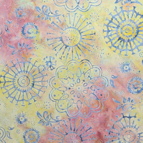 Galaxy Batik 1532-0059 - Pale Green Fabric / Blue and Pink Medallion Tjap