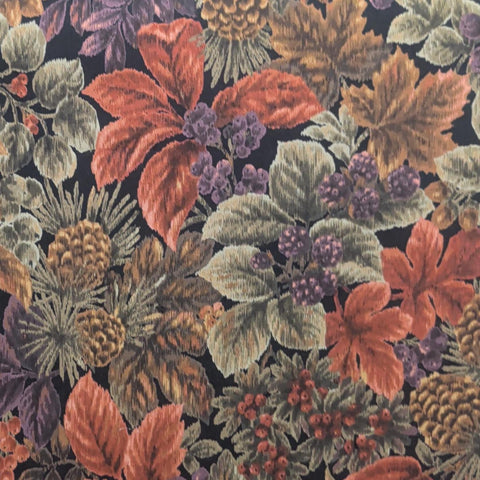 Rustic Meadows by RJR Fashion Fabrics by the Quilters for the Quilters - Black Fabric / Rust, Green, Brown Packed Leaf, Berry, Pinecone
