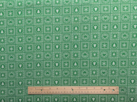 VIP Cranston Print Works - Green Fabric / White Christmas Block Print