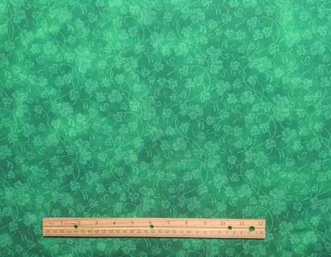 Green Tone-on-Tone Packed Clover Vine Print Fabric - Selvage to Selvage Print