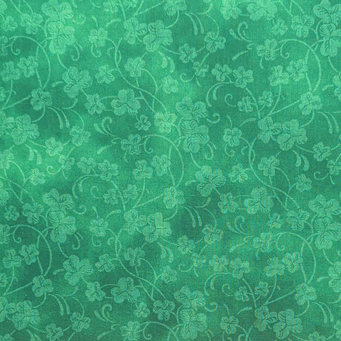 Green Tone-on-Tone Packed Clover Vine Print Fabric - Selvage to Selvage Print