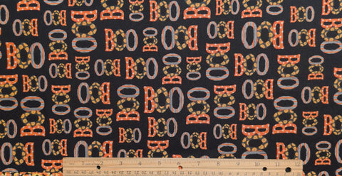 Very Scary Mary Lake-Thompson Robert Kaufman - Black Fabric / Orange, Gold "Boo" Print