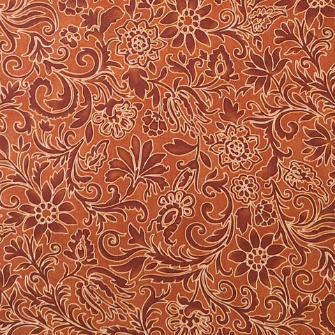 South Pacific 2468-22 South Pacific Illusion Terracotta Benartex - Burnt Orange Fabric / Dark Burnt Orange, White Packed Flower Print