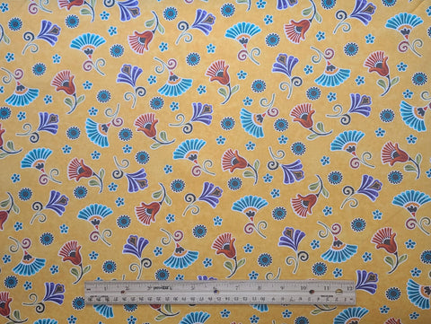 Madeline BTR6626 Dijon 2012 Blank Quilting - Mustard Yellow Fabric / Brightly Colored Flower Print