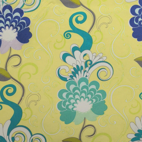 Modern Affair Collection MA-4309 for Art Gallery Fabrics - Bright Chartreuse Fabric / Teal, Purple, White Giant Flower, Vine Print