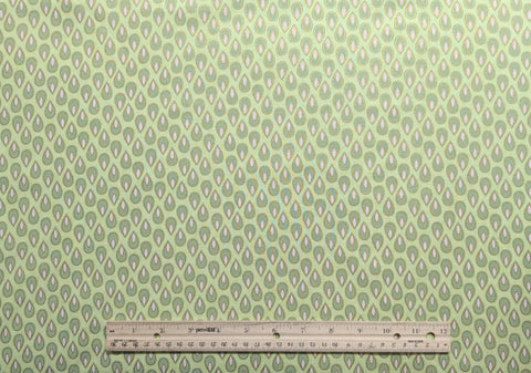 Penny Lane G8541-98G Hoffman California International Fabrics - Pale Moss Green Fabric / Moss Green, Pink Teardrop Print / Gold Metallic
