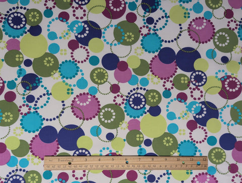 CX3418-ORCH-D Dot-Tastic Michael Miller Fabrics - White Fabric / Raspberry, Bright Green, Purple, Orchid Modern Dot Pattern