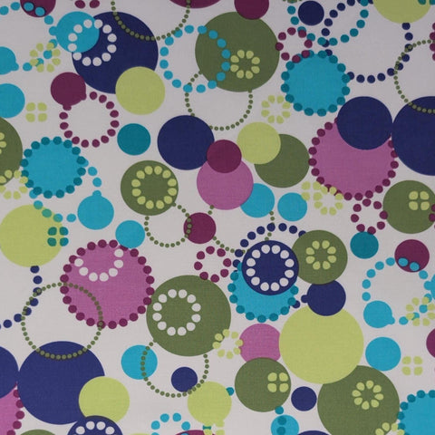 CX3418-ORCH-D Dot-Tastic Michael Miller Fabrics - White Fabric / Raspberry, Bright Green, Purple, Orchid Modern Dot Pattern
