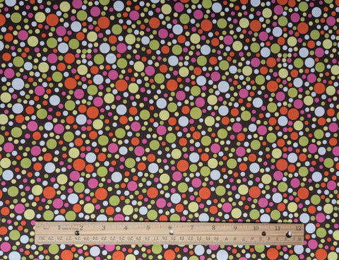 CX3136-SPIC-D Play Dot Michael Miller Fabrics - Dark Brown Fabric / Orange, Pink, Green, White Retro Dot Print