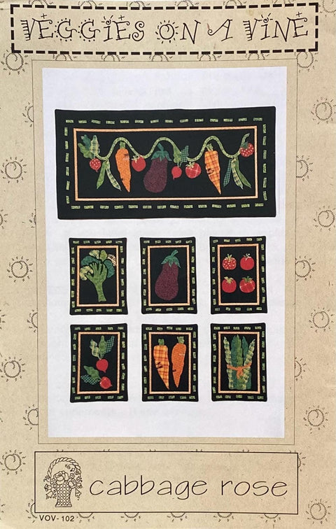 Veggies on a Vine Vintage Applique Table Runner or Wall Hanging - Cabbage Rose VOV-102