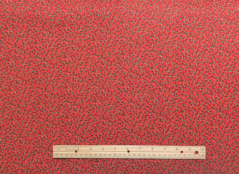VIP Cranston Print Works - Red Fabric / Green and White Tossed Holly Print