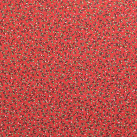 VIP Cranston Print Works - Red Fabric / Green and White Tossed Holly Print