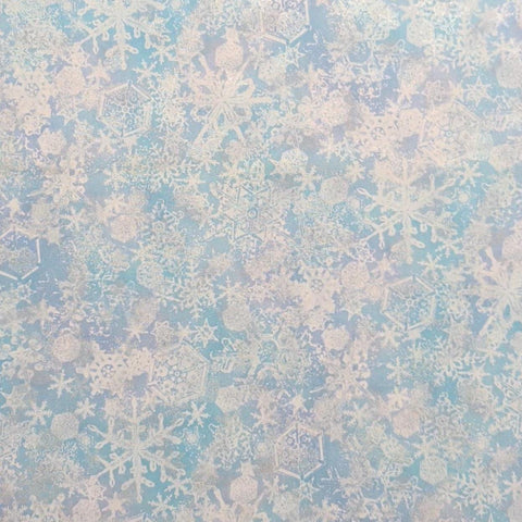 Naturescapes Jennifer Sampou P&B Textiles - Light Blue and Lavender Tonal Fabric / White, Iridescent Packed Snowflake Print