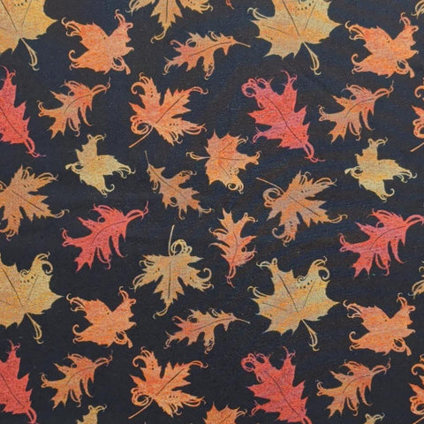 Blessings II 1665 Wishes & Wishes Rebecca Buer Inc Studio E - Black Fabric / Gold, Orange, Red Tossed Leaf Print