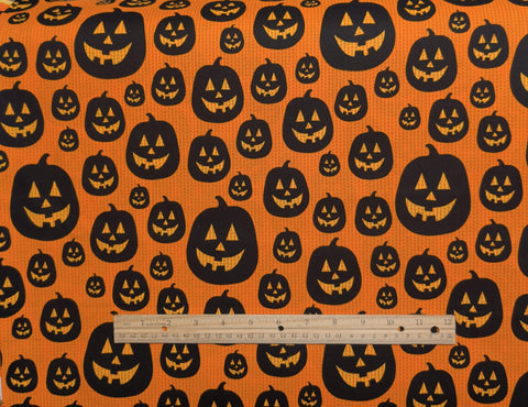 Eerie Alley 9834 SEI Robert Kaufman - Orange "Beaded" Stripe Fabric / Black Jack-O-Lantern Print