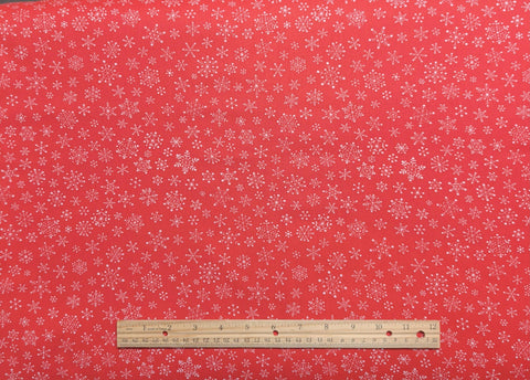Red Fabric / White Snowflake Print - Selvage to Selvage Print