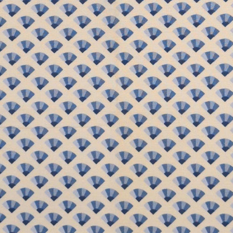 Soft White Fabric / Blue Fan Print - Selvage to Selvage Print