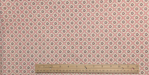 Country Classics American Chintz - Soft White Fabric / Red Ribbon, Green and Red Flower Print