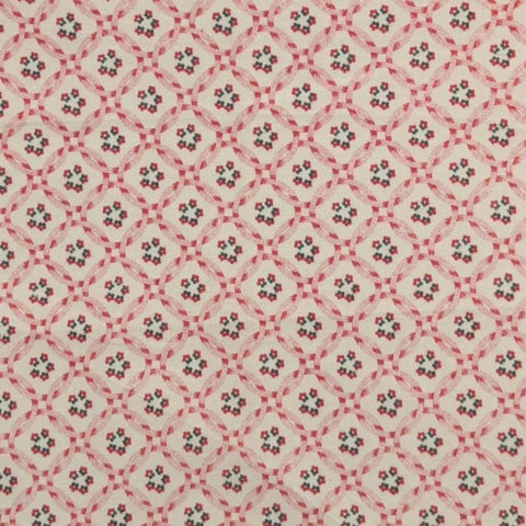 Country Classics American Chintz - Soft White Fabric / Red Ribbon, Green and Red Flower Print
