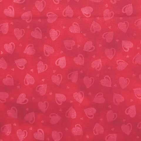 Red Tonal Fabric / Tone-on-Tone Tossed Heart Print