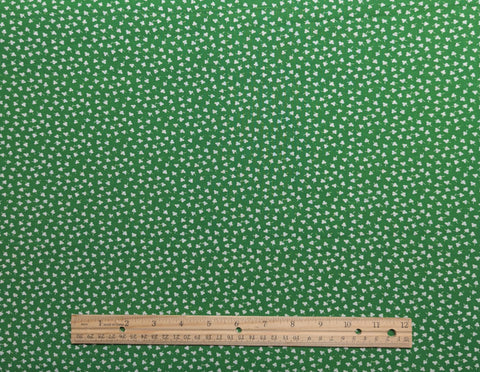Vintage Green Fabric / Tossed White Clover Print - Selvage to Selvage Print