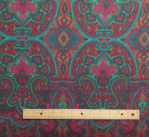 1994 Persian Print Jinny Beyer for RJR Fashion Fabrics - Red, Gold, Green Paisley Medallion Packed Print Fabric