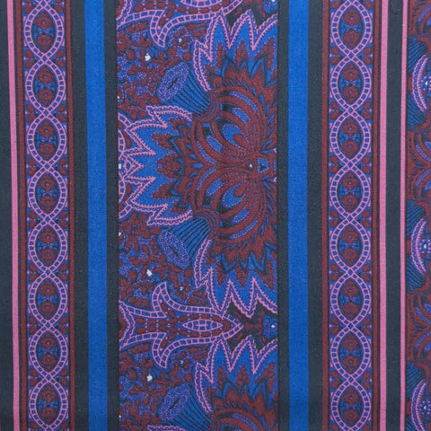 Alsace by Jinny Beyer for RJR Fashion Fabrics - Blue, Burgundy, Pink Paisley Mosaic Border Stripe Fabric
