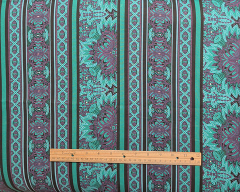 Alsace by Jinny Beyer for RJR Fashion Fabrics - Turquoise and Purple Medallion Border Stripe Fabric