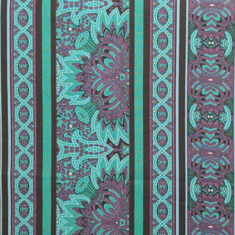 Alsace by Jinny Beyer for RJR Fashion Fabrics - Turquoise and Purple Medallion Border Stripe Fabric