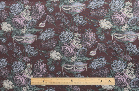 Jinny Beyer for RJR Fashion Fabrics - Burgundy Fabric / Pink, Green, White Flower Bouquet Print