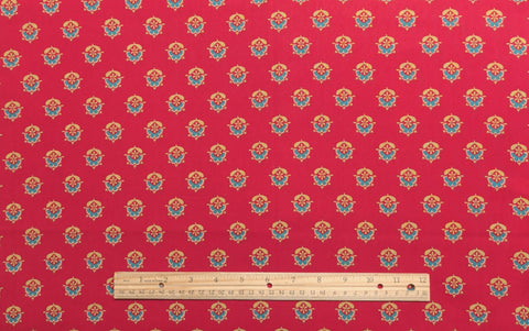Alsace by Jinny Beyer for RJR Fashion Fabrics - Red Fabric / Gold, Turquoise Flower Badge Print