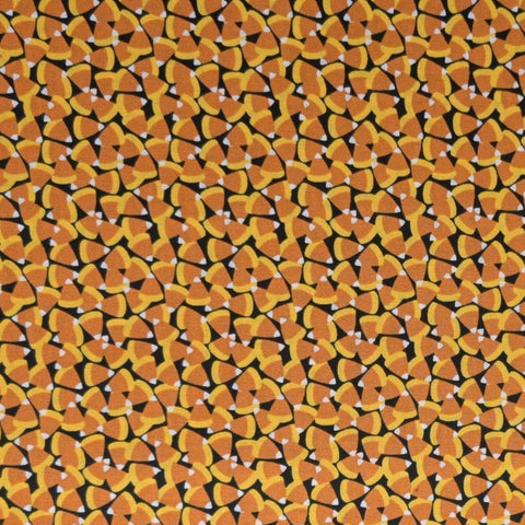Boolicious by Maude Asbury PWMA002 Pumpkin Teeth Free Spirit Fabrics - Black Fabric / Packed Tossed Candy Corn Print
