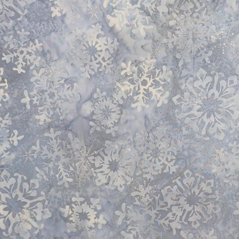 BATIK - Blue Tonal Fabric / Snowflake Tjap / Silver Metallic Accents