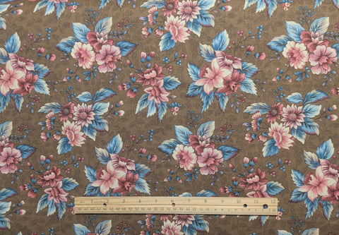 Vintage Treasures 2004 Textile Arts & Film - Brown Fabric / Silhouette Leaf Print / Pink, Mauve, Country Blue, White Floral Print