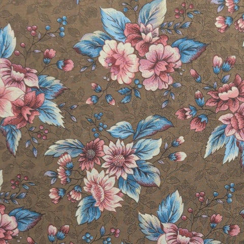 Vintage Treasures 2004 Textile Arts & Film - Brown Fabric / Silhouette Leaf Print / Pink, Mauve, Country Blue, White Floral Print