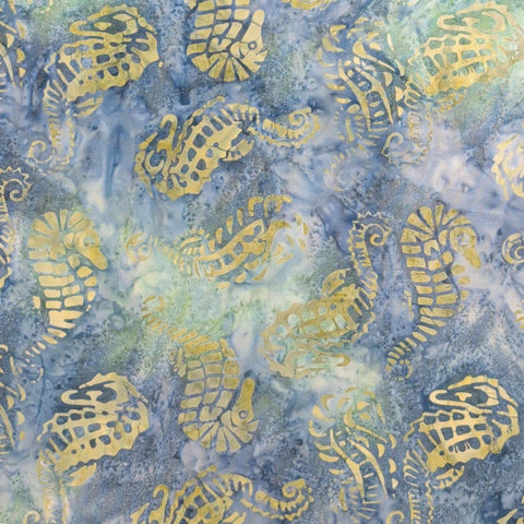 Coastal Chic Batiks by Monique Jacobs Maywood Studio MASB27-021 - Blue Fabric / Green Seahorse Tjap