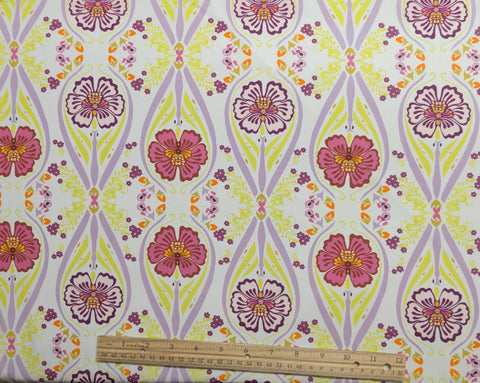 Dreaming in French Collection by Art Gallery Fabrics DIF-708 - White Fabric / Lime Green, Lavender, Pink Floral Medallion Print