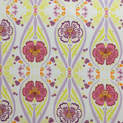 Dreaming in French Collection by Art Gallery Fabrics DIF-708 - White Fabric / Lime Green, Lavender, Pink Floral Medallion Print