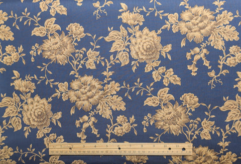 Hamil Textiles Ltd 25911 - Light Navy Blue Fabric / Gold, Tan Reproduction Style Floral Print