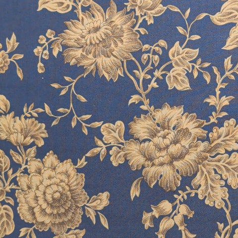 Hamil Textiles Ltd 25911 - Light Navy Blue Fabric / Gold, Tan Reproduction Style Floral Print
