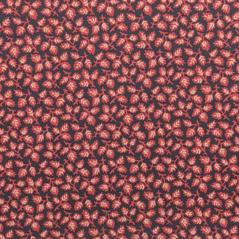 Black Fabric / White Leaf with Red Outline Packed Print