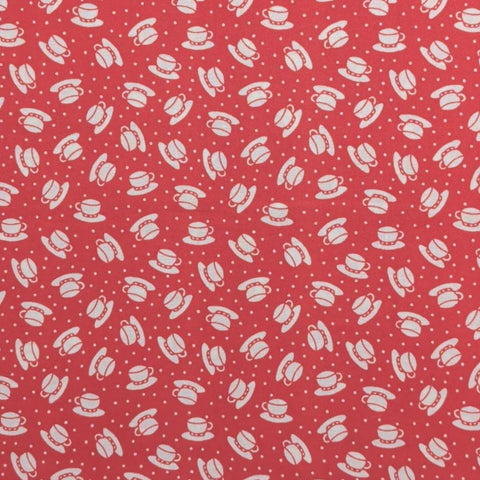 Mary Engelbreit Quilting Treasures by Cranston - Red Fabric / White Tossed Teacup and Dot Print