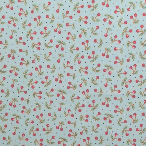 Mary Engelbreit Quilting Treasures Cranston Print Works ME Ink 2002 - Aqua Fabric / Black Mini Dot / Tossed Cherry Print