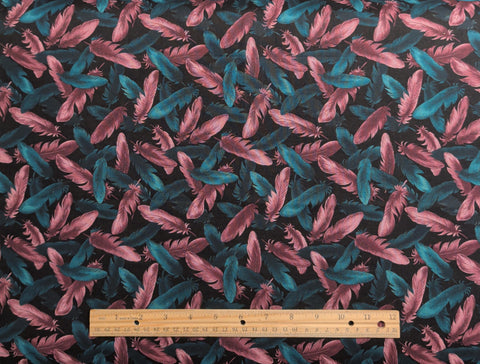 Windsor Collection Hoffman California Fabrics - Black Fabric / Teal, Rose, Burgundy Tossed Leaf Print